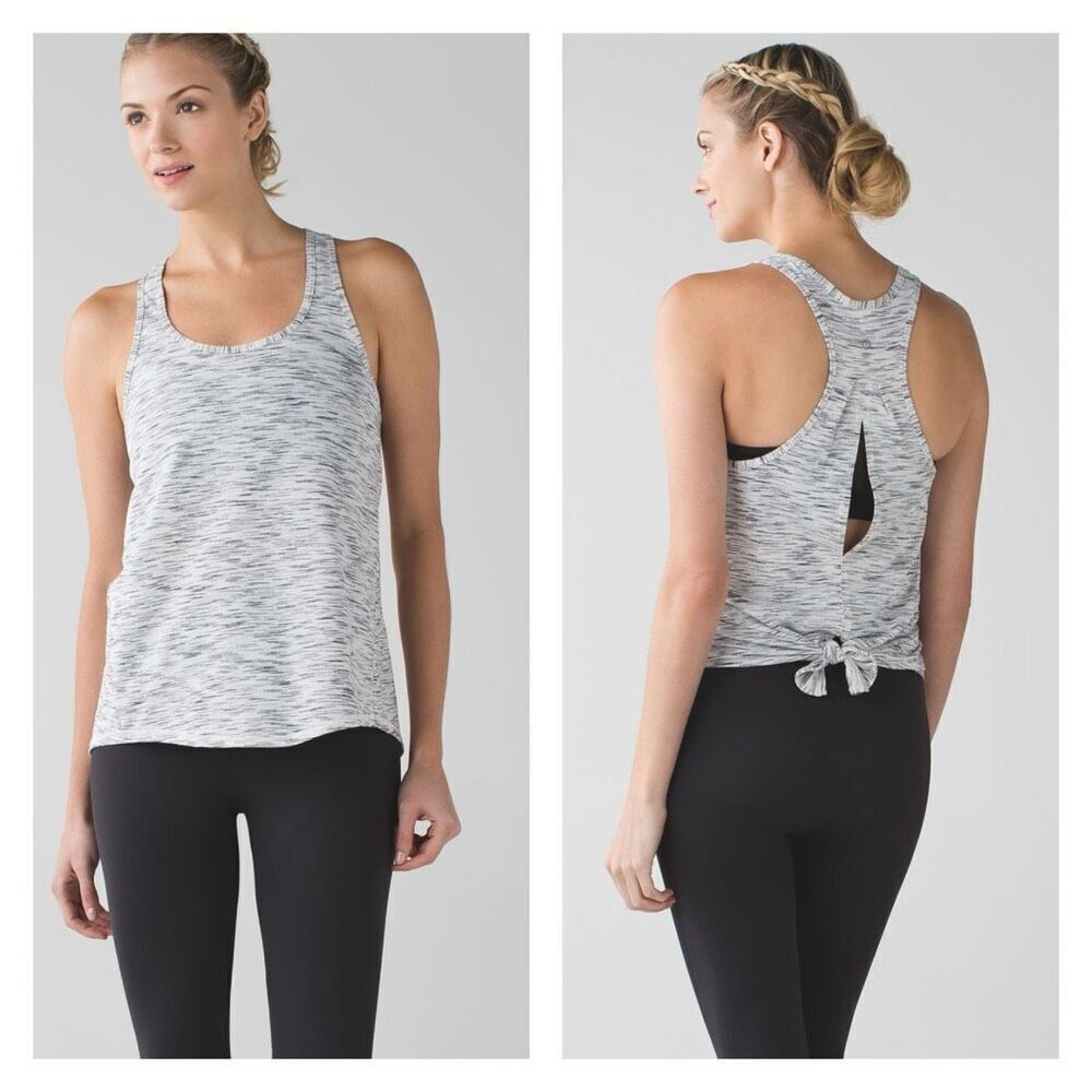 Lululemon Salute the Sun Tank Tiger Space Dye Black White Size‎ 4 Tie Back